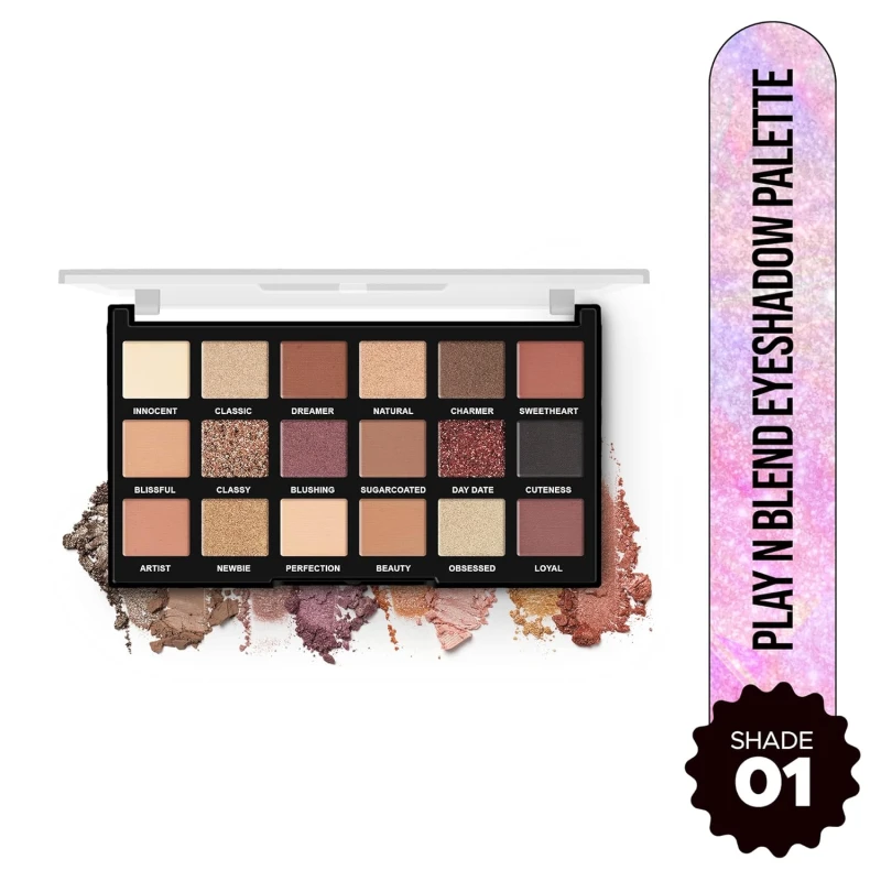 Hilary Rhoda Play N Blend Eyeshadow Palette | Matte & Shimmer Finish | Super-fine Particles | 18 Trendy Colours | Available in 2 Variants | Blends Easily - 20g (Day Dreamer - Shade 01) thumbnail 2